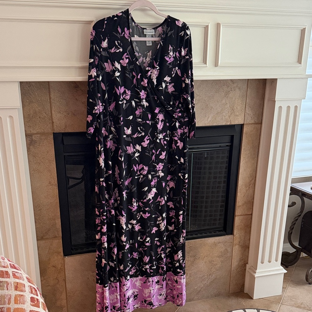 Catherines Black and Pink Floral Long Sleeve Dress